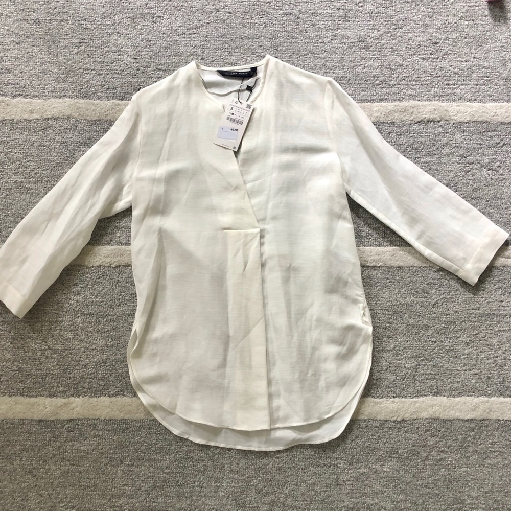 Zara white linen-blend tunic - Sz Small - NWT 🌺